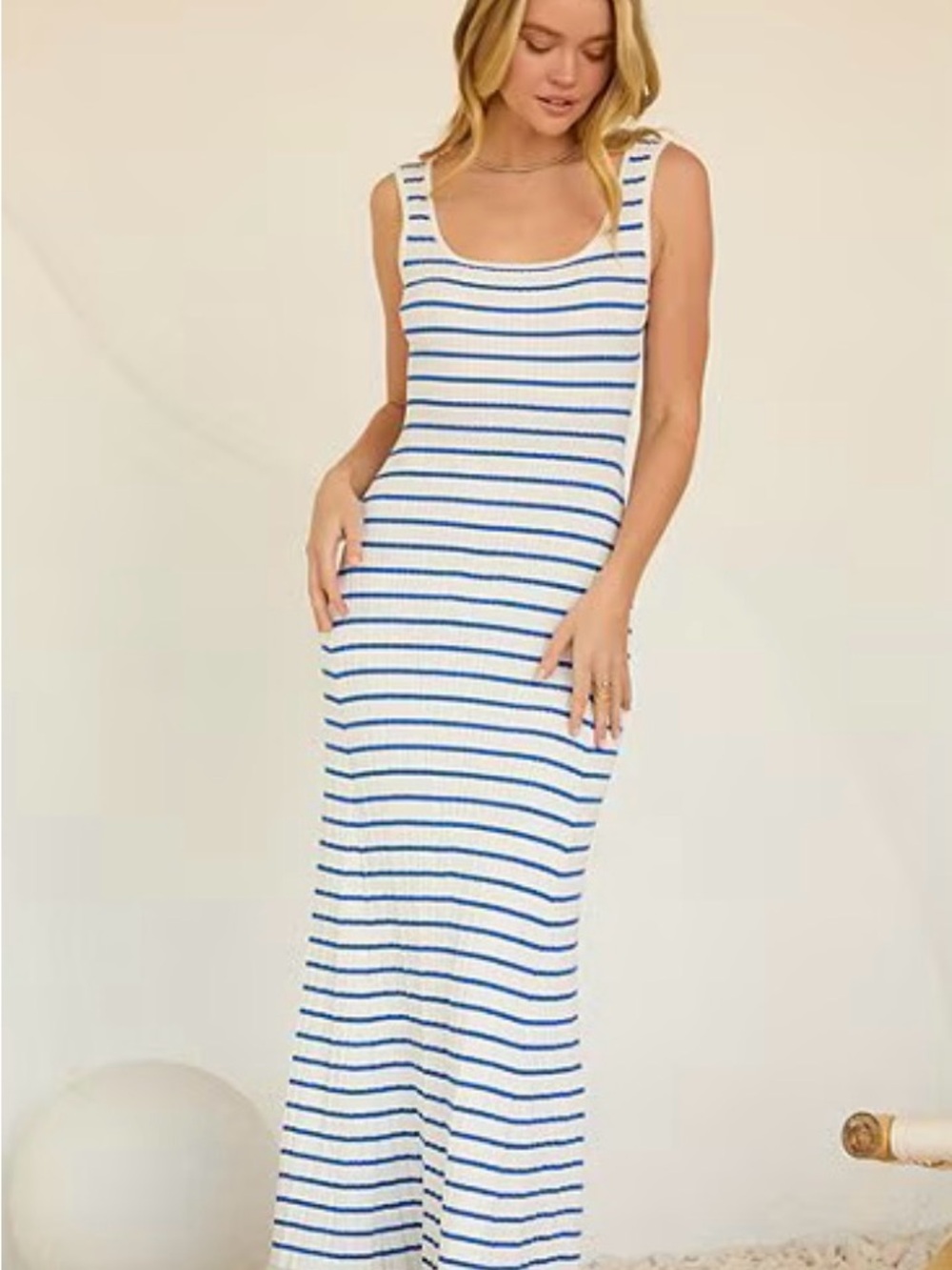 Skies Are Blue White and Blue Striped Knit Maxi Dress